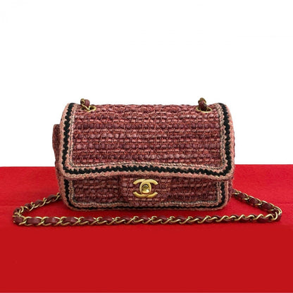 CHANEL Shoulder Bag tweed pink Matrasse tweed