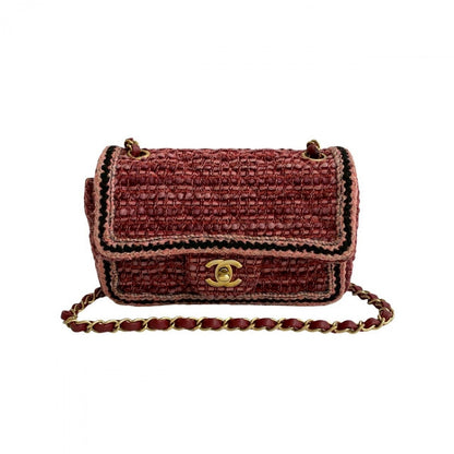 CHANEL Shoulder Bag tweed pink Matrasse tweed