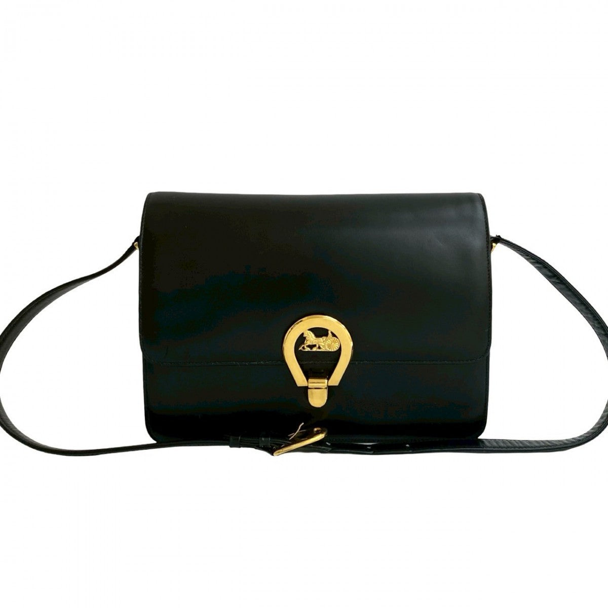CELINE Shoulder Bag leather black Carriage Metal Women