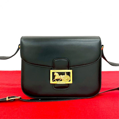 CELINE Shoulder Bag leather black Carriage Metal Women