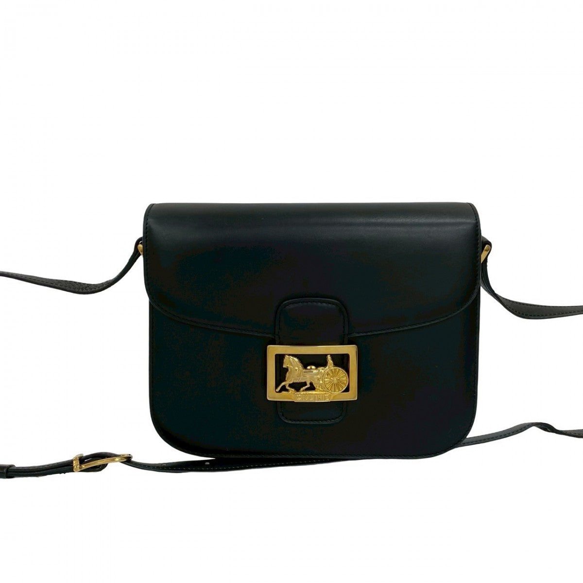 CELINE Shoulder Bag leather black Carriage Metal Women