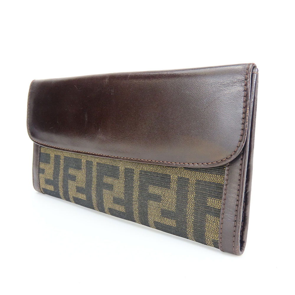 FENDI Long Wallet Purse Canvas, Leather Brown Zucca Women