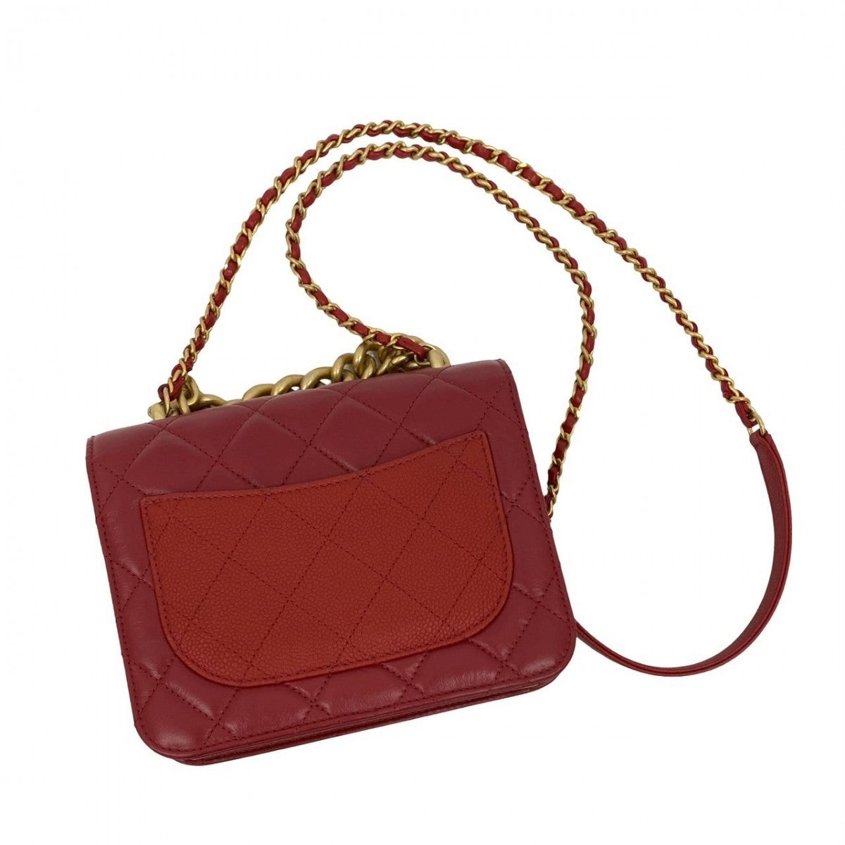 CHANEL Shoulder Bag Matt caviar skin Red Matrasse Small flap