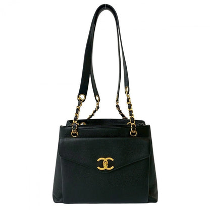CHANEL Shoulder Bag Matt caviar skin black