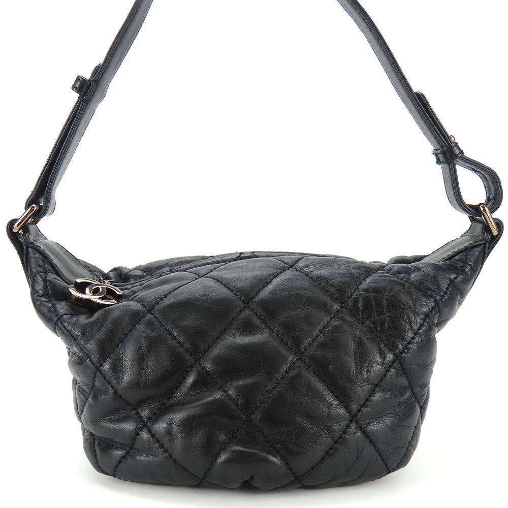 CHANEL Shoulder Bag leather black Matelasse stitch
