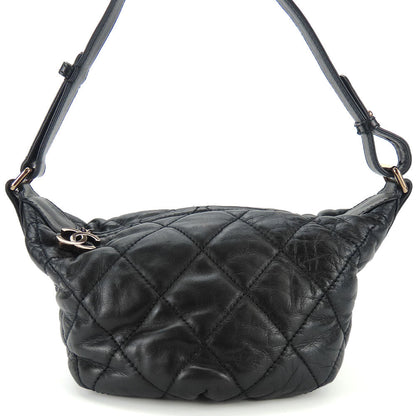 CHANEL Shoulder Bag leather black Matelasse stitch