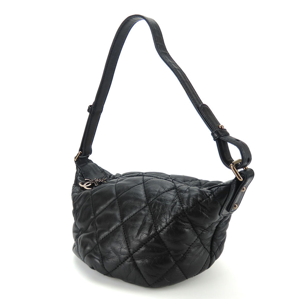 CHANEL Shoulder Bag leather black Matelasse stitch