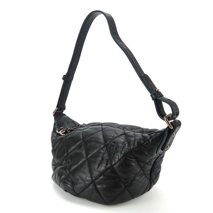 CHANEL Shoulder Bag leather black Matelasse stitch
