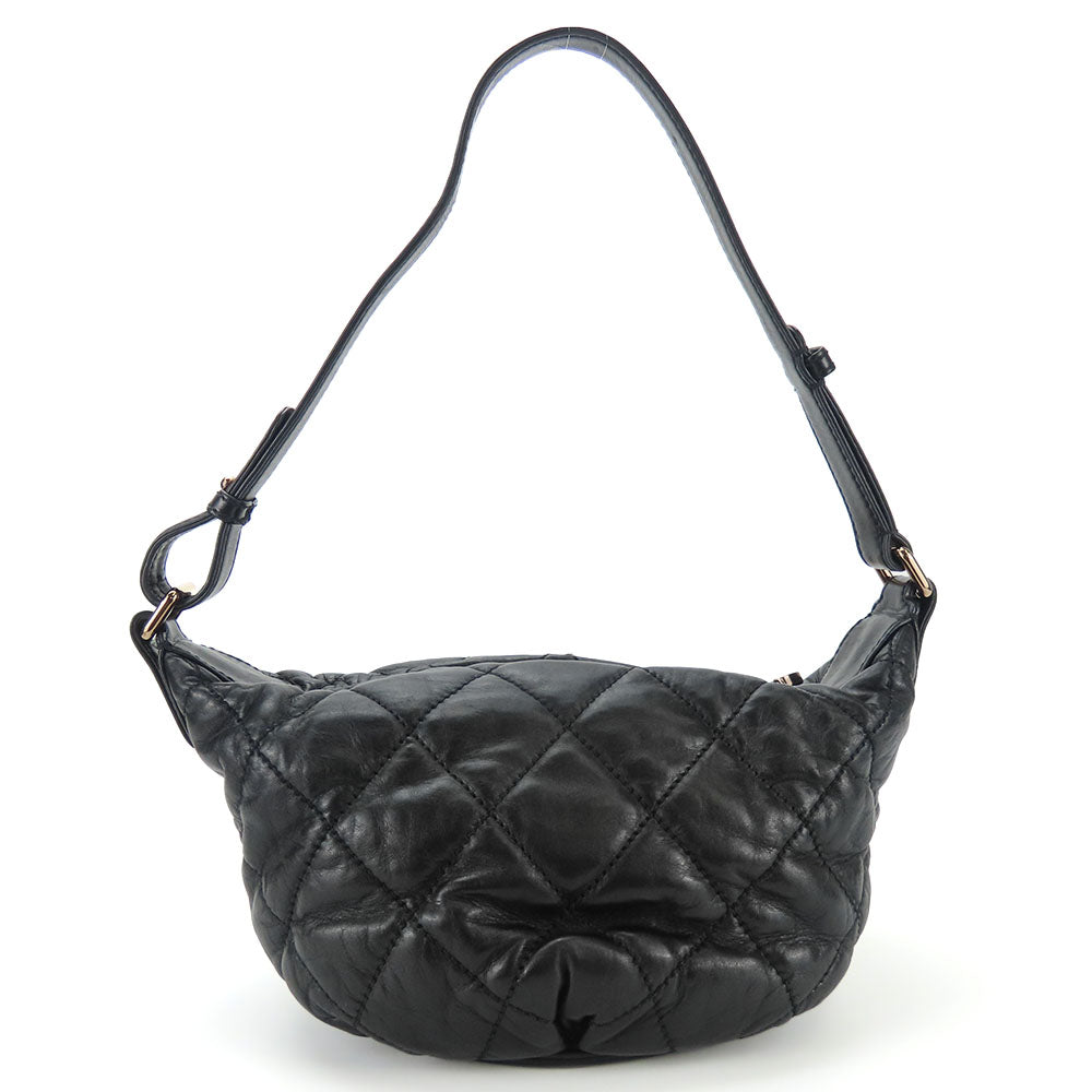 CHANEL Shoulder Bag leather black Matelasse stitch