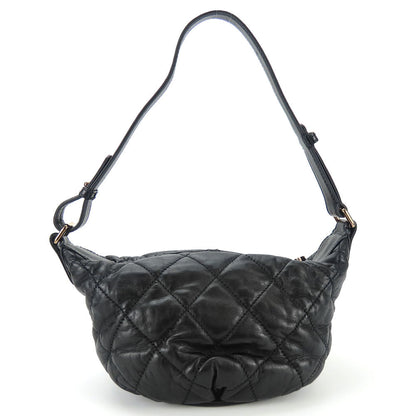 CHANEL Shoulder Bag leather black Matelasse stitch