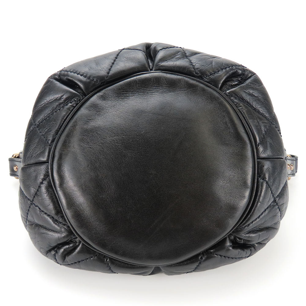 CHANEL Shoulder Bag leather black Matelasse stitch