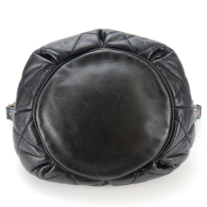 CHANEL Shoulder Bag leather black Matelasse stitch