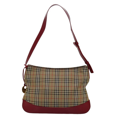 Luxury BurberrySs Nova Check Shoulder Bag Canvas Beige Red Auth 82690