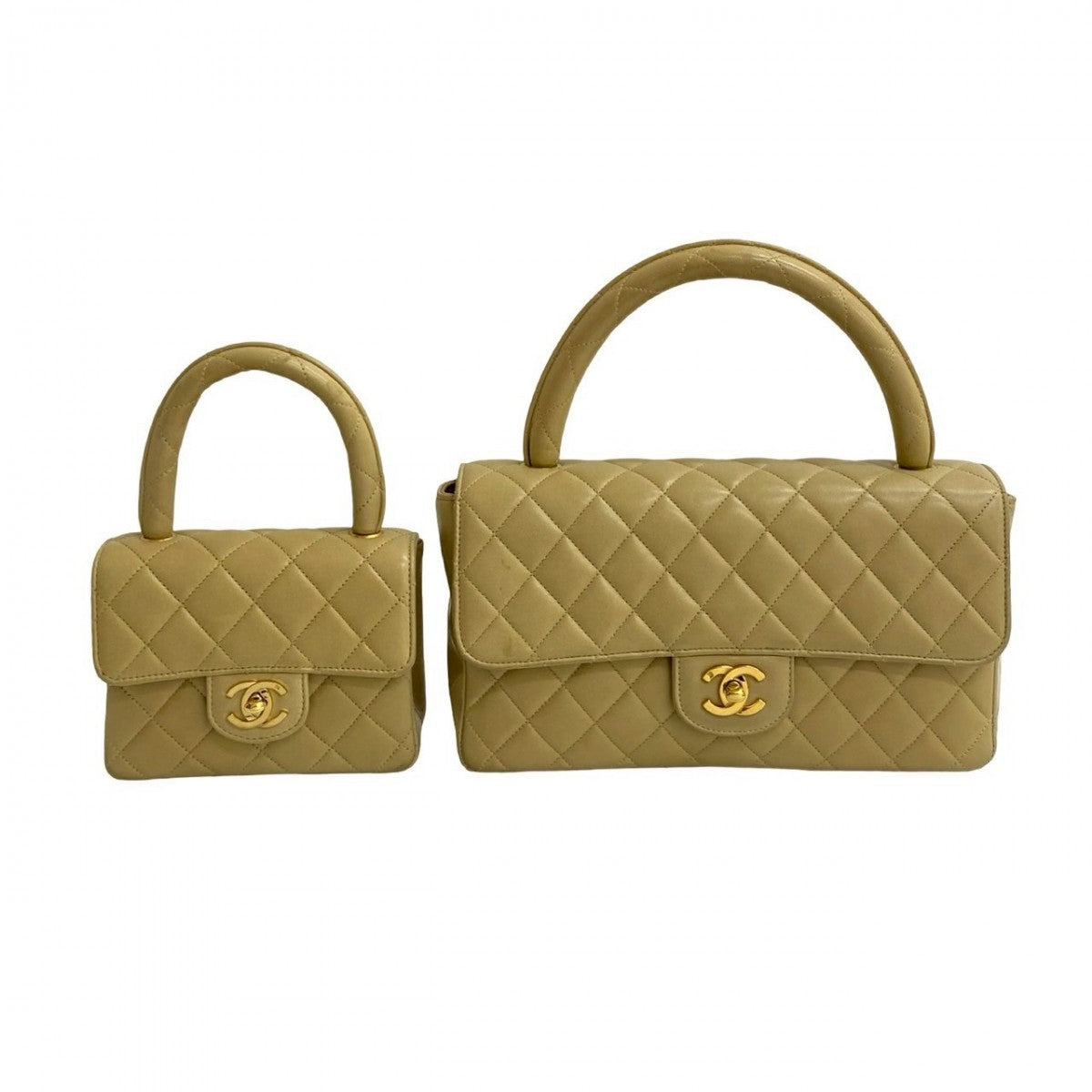 CHANEL Handbag lambskin beige Matrasse Parent and child bag