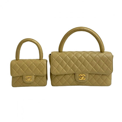 CHANEL Handbag lambskin beige Matrasse Parent and child bag