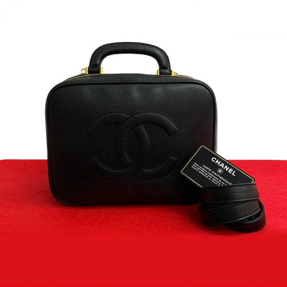 CHANEL Shoulder Bag Matt caviar skin black