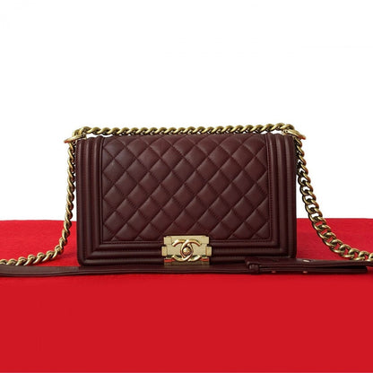 CHANEL Shoulder Bag lambskin wine-red Matrasse Boy chanel