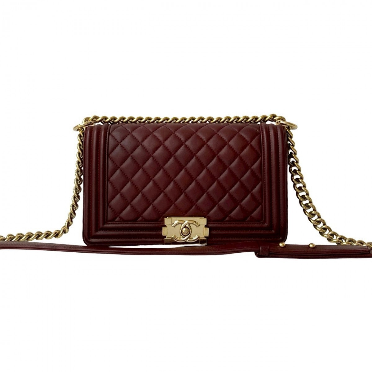 CHANEL Shoulder Bag lambskin wine-red Matrasse Boy chanel