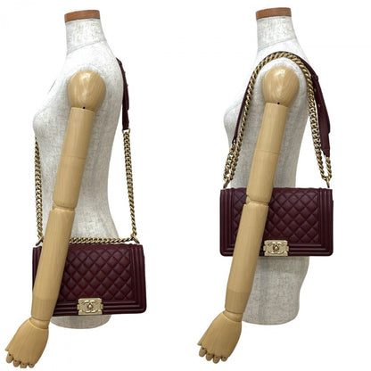 CHANEL Shoulder Bag lambskin wine-red Matrasse Boy chanel