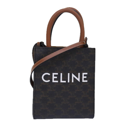 Luxury CELINE Triomphe Mini Particle Cabas Hand Bag PVC Leather 2way Black Auth 82739A