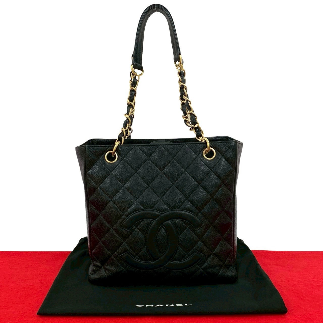 CHANEL Tote Bag Matt caviar skin black PST