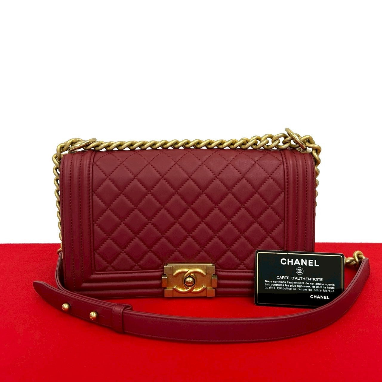 CHANEL Shoulder Bag lambskin Red Boy chanel