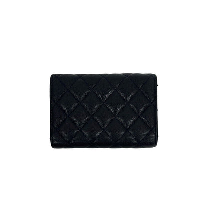 CHANEL Tri-fold wallet Matt caviar skin Navy Matrasse Boy chanel