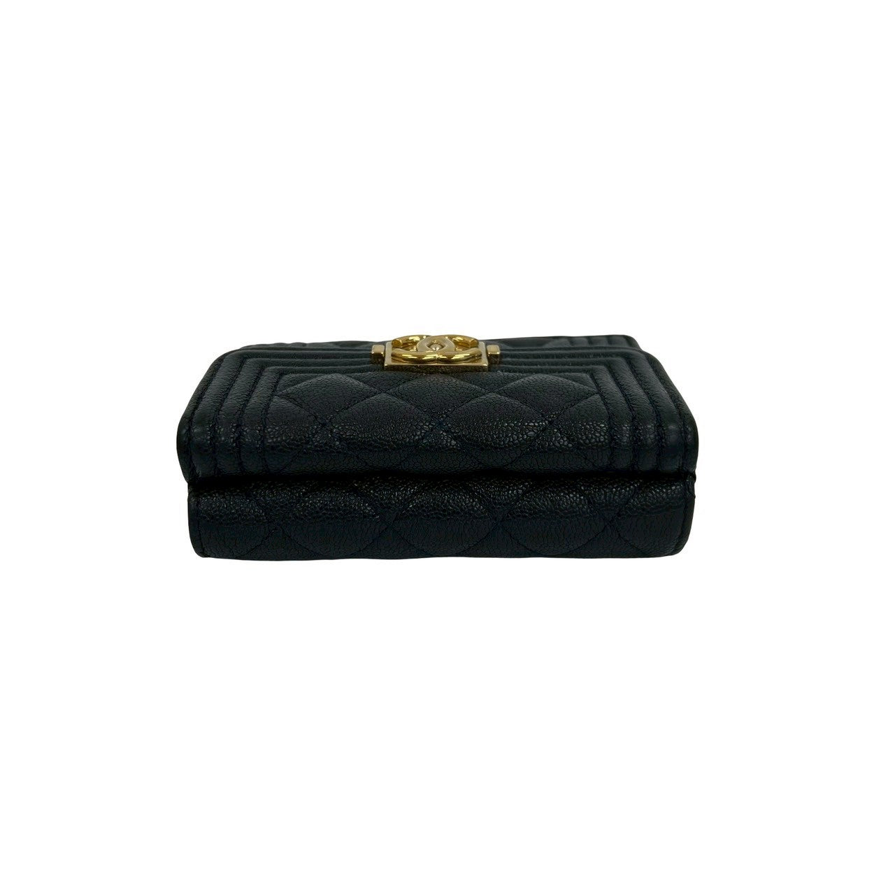 CHANEL Tri-fold wallet Matt caviar skin Navy Matrasse Boy chanel