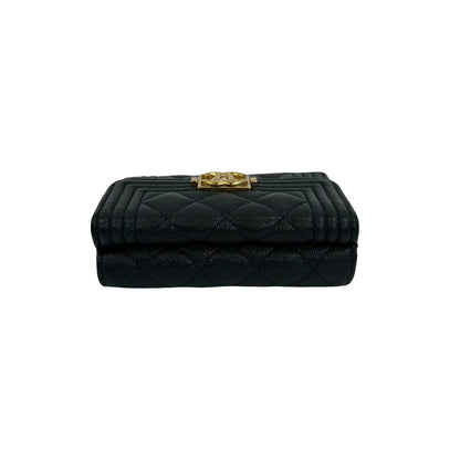 CHANEL Tri-fold wallet Matt caviar skin Navy Matrasse Boy chanel