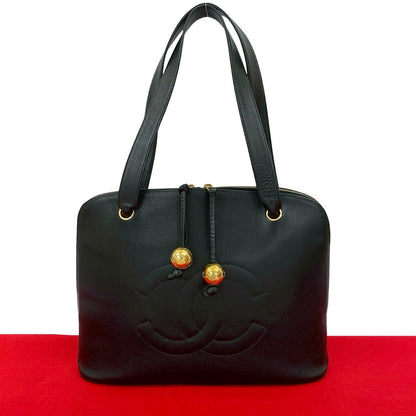 CHANEL Shoulder Bag Matt caviar skin black