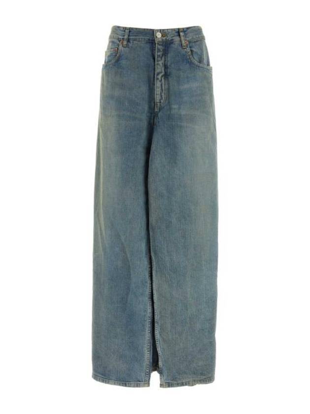 Luxury Balenciaga Trending 2025 Mid Rise Wide Jeans Blue