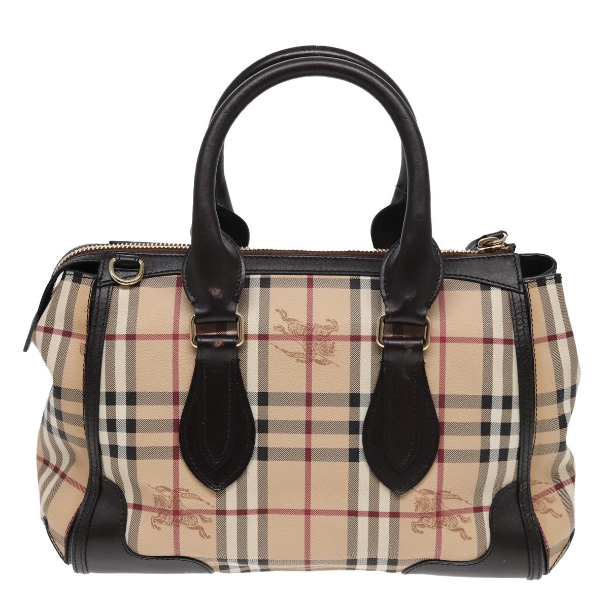 Luxury Burberry Nova Check Hand Bag PVC Leather Beige Auth 83146