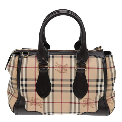 Luxury Burberry Nova Check Hand Bag PVC Leather Beige Auth 83146
