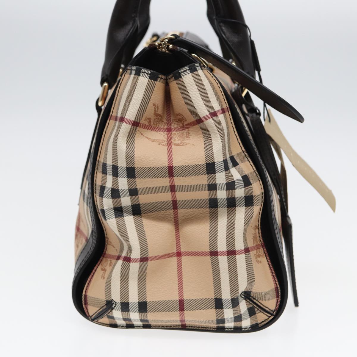 Luxury Burberry Nova Check Hand Bag PVC Leather Beige Auth 83146