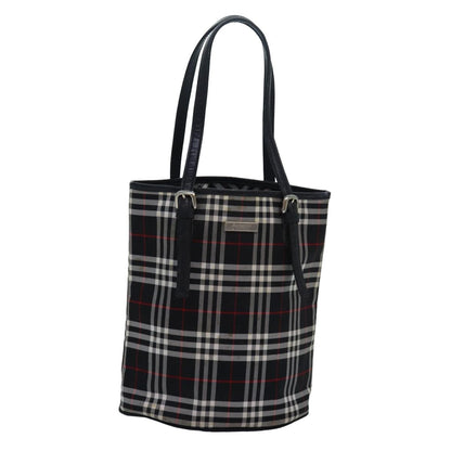 Luxury BurberrySs Nova Check Blue Label Tote Bag Nylon Leather Black Auth 83195