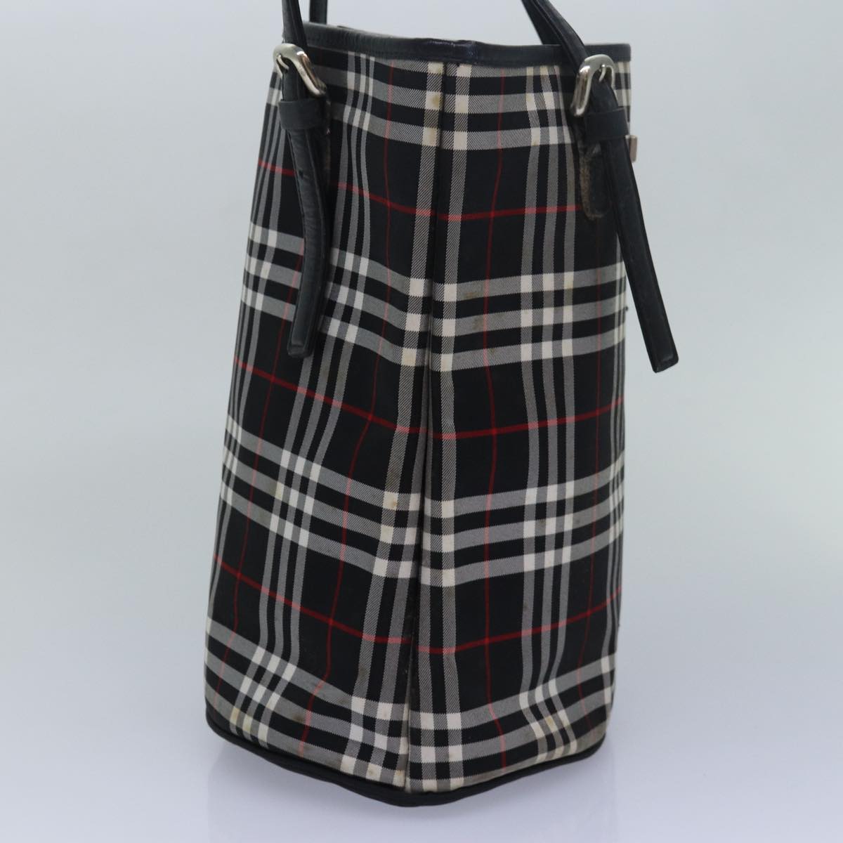 Luxury BurberrySs Nova Check Blue Label Tote Bag Nylon Leather Black Auth 83195