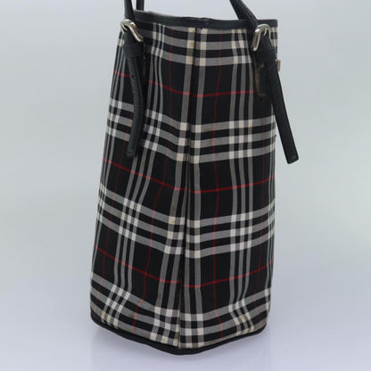 Luxury BurberrySs Nova Check Blue Label Tote Bag Nylon Leather Black Auth 83195