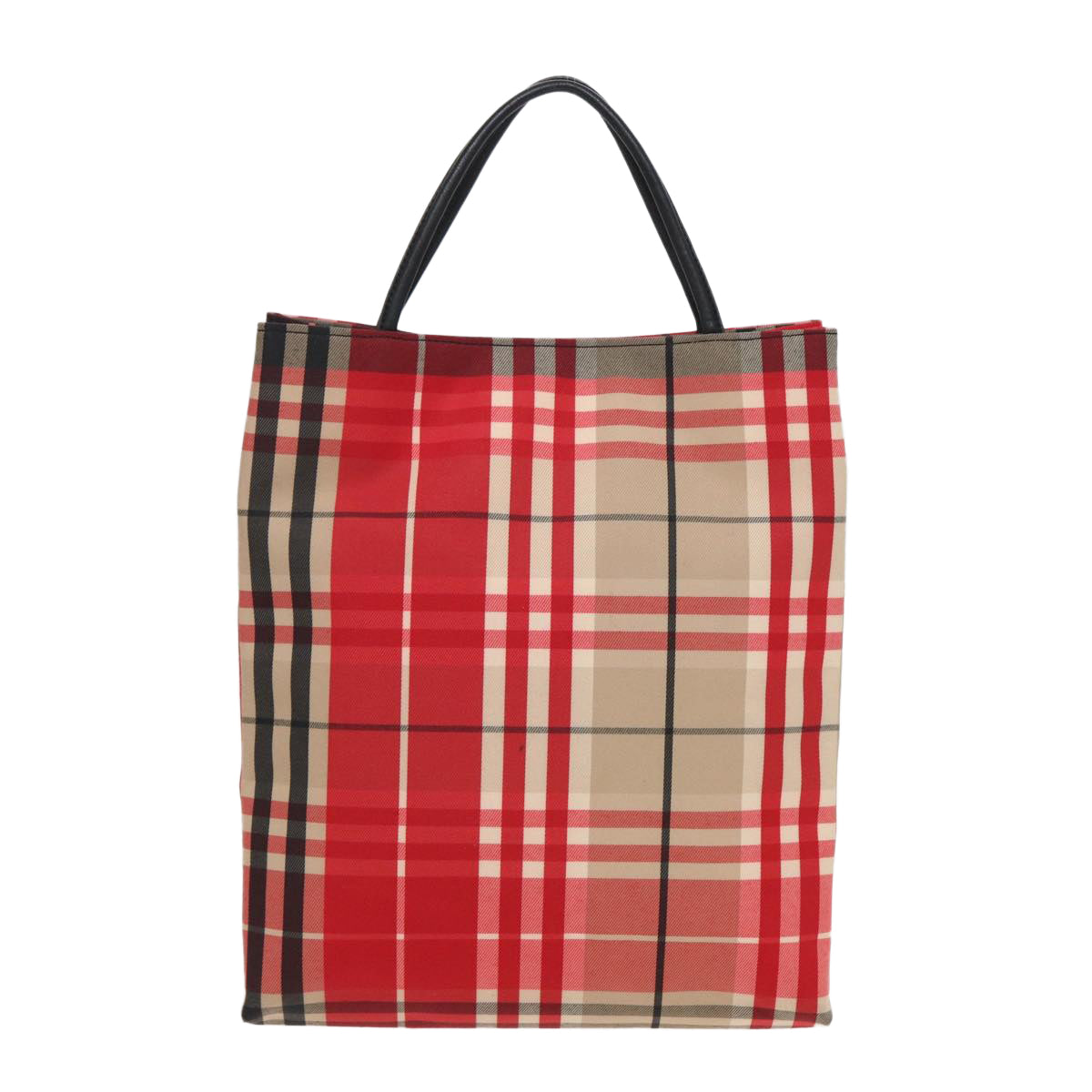 Luxury Burberry Nova Check Hand Bag Canvas Red Auth 83204