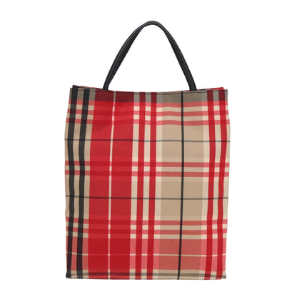 Luxury Burberry Nova Check Hand Bag Canvas Red Auth 83204