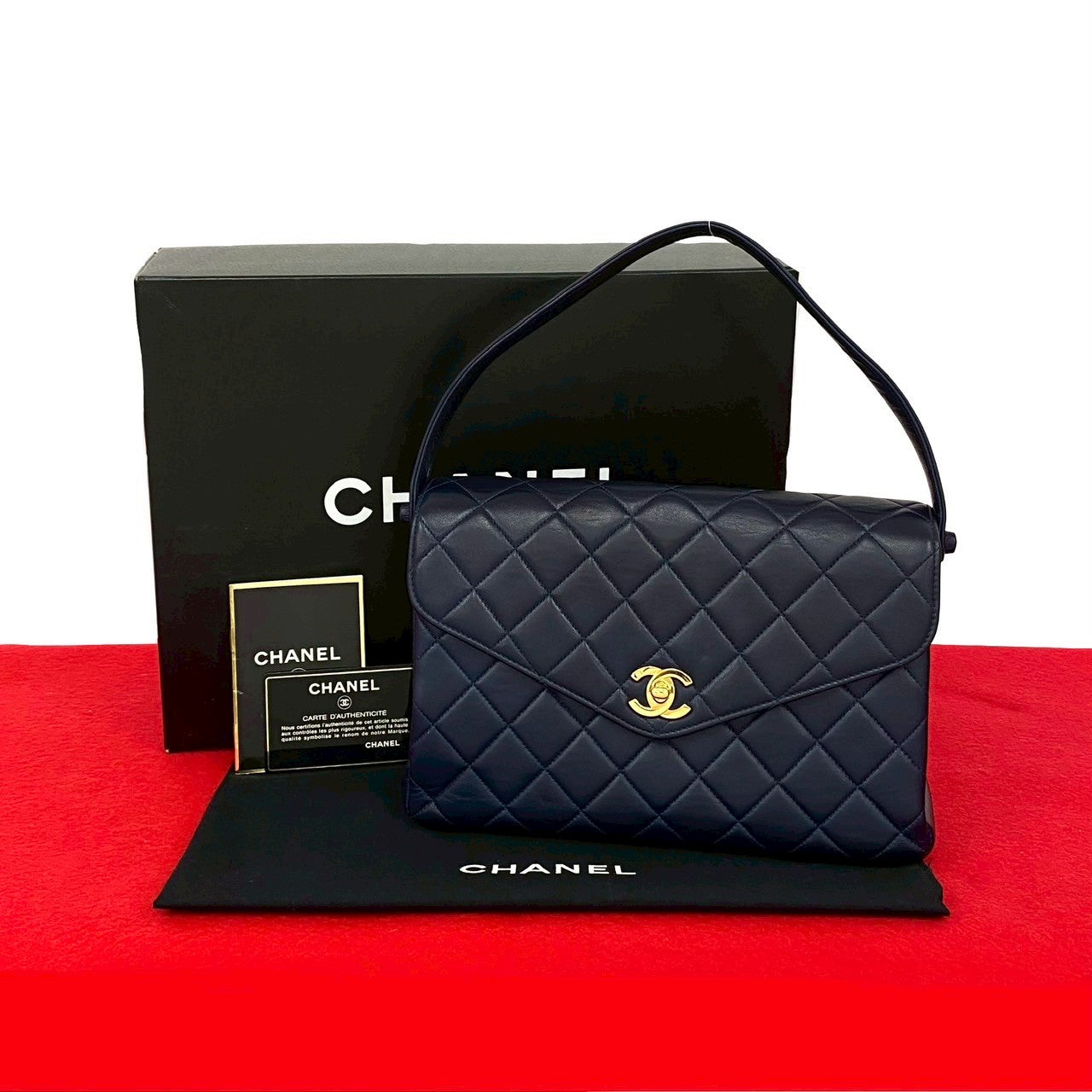 CHANEL Handbag lambskin Navy Matrasse