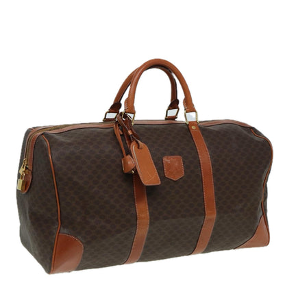 Luxury CELINE Macadam Canvas Boston Bag PVC Leather Brown  83386