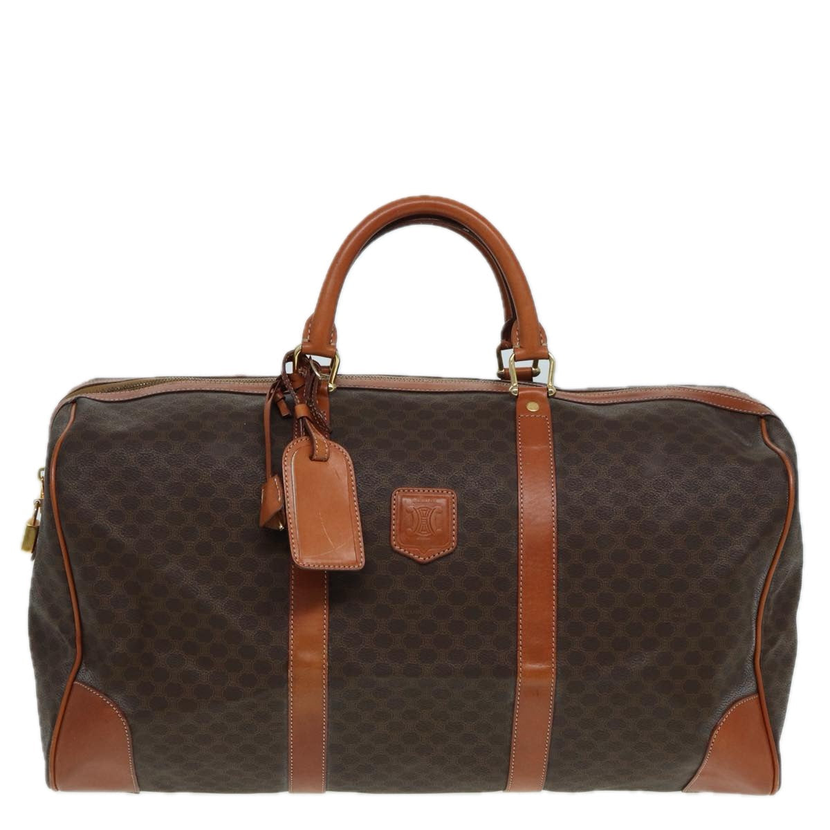 Luxury CELINE Macadam Canvas Boston Bag PVC Leather Brown  83386