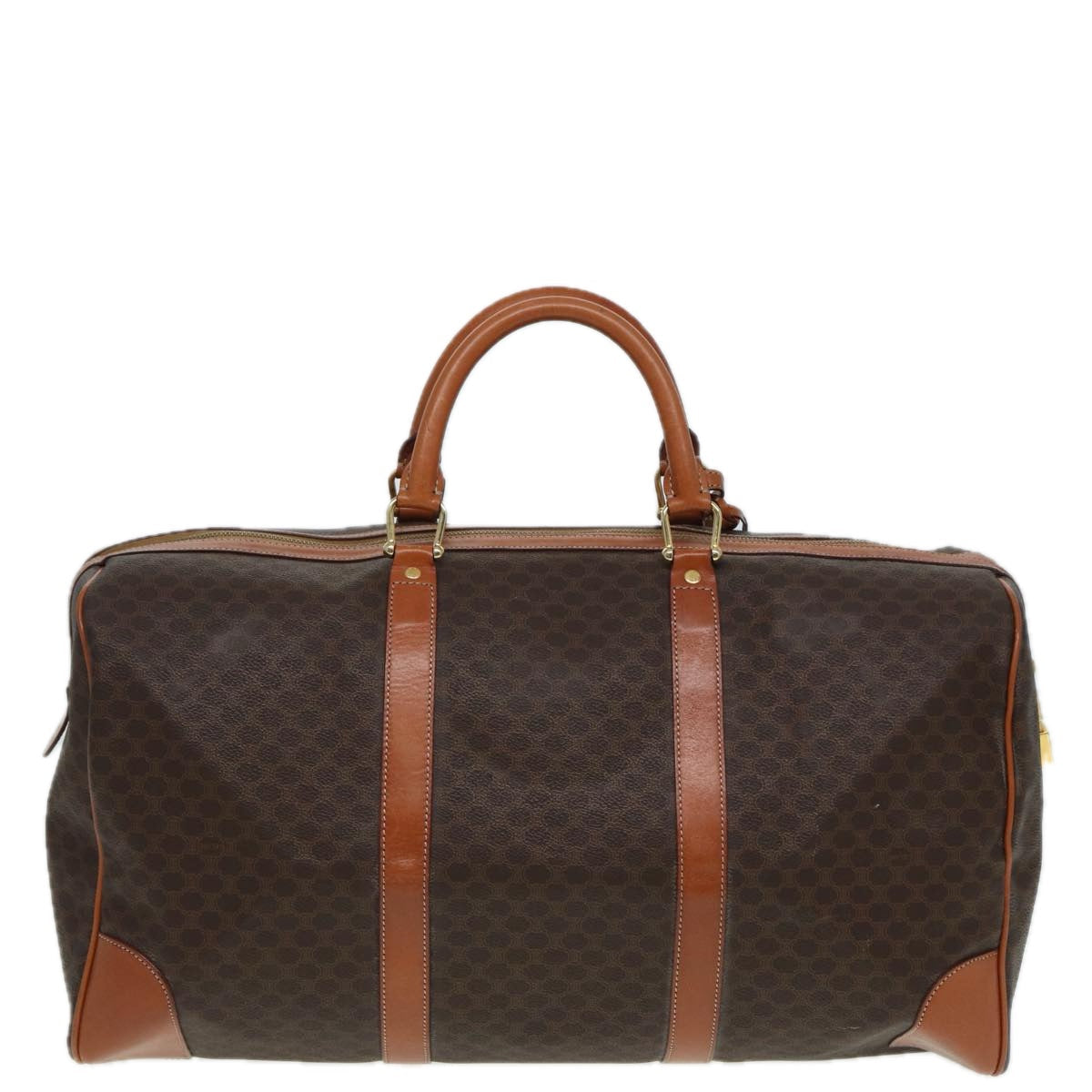 Luxury CELINE Macadam Canvas Boston Bag PVC Leather Brown  83386