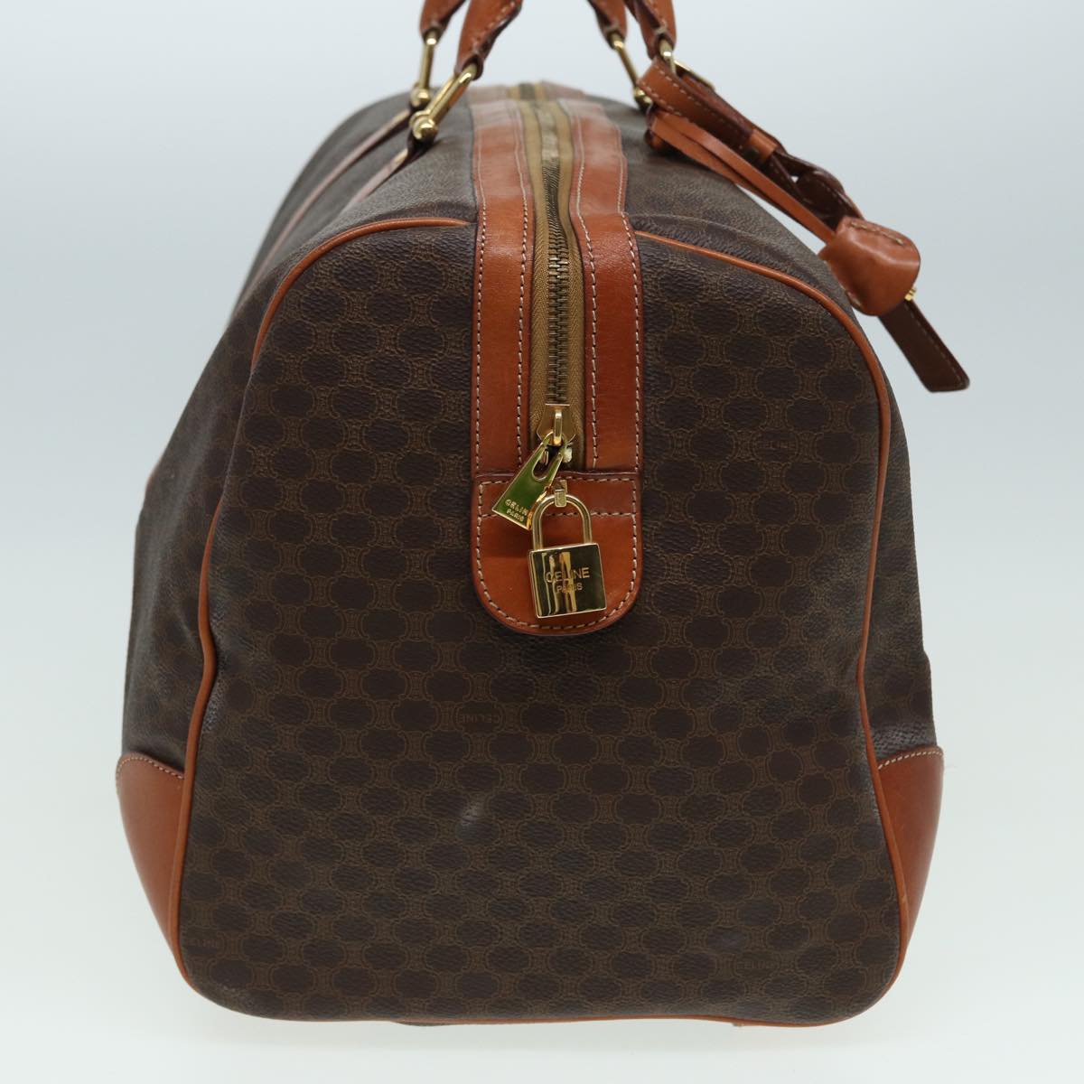 Luxury CELINE Macadam Canvas Boston Bag PVC Leather Brown  83386