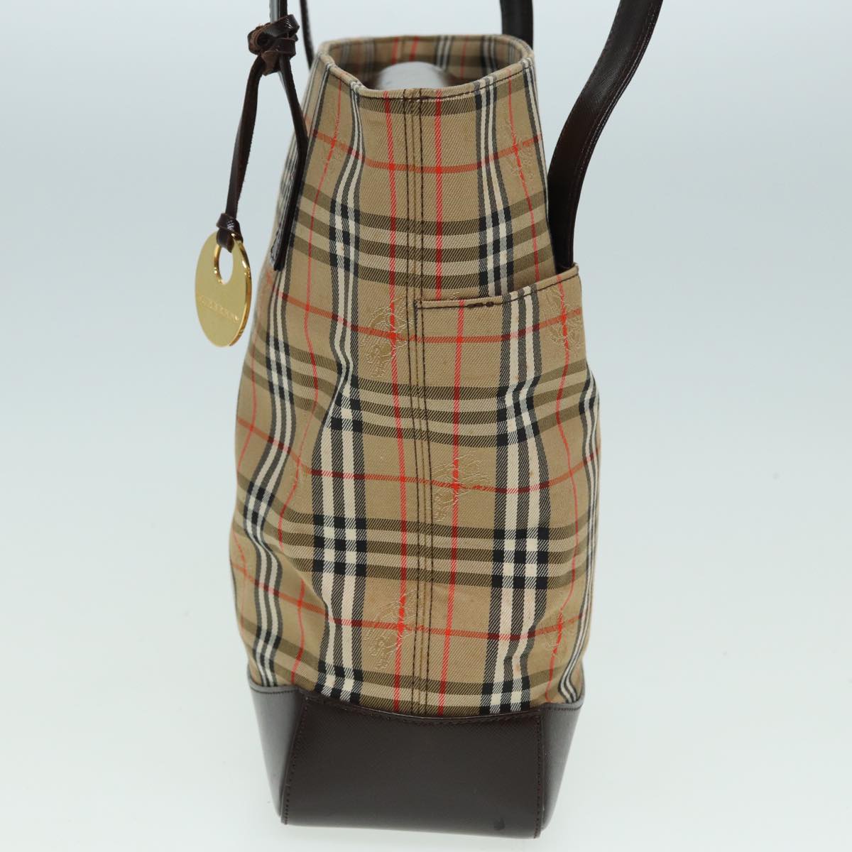 Luxury Burberry Nova Check Tote Bag Canvas Beige Auth 83420