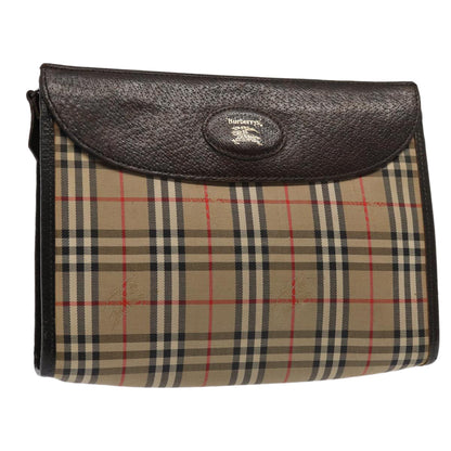 Luxury BurberrySs Nova Check Clutch Bag Canvas Beige Auth 83452