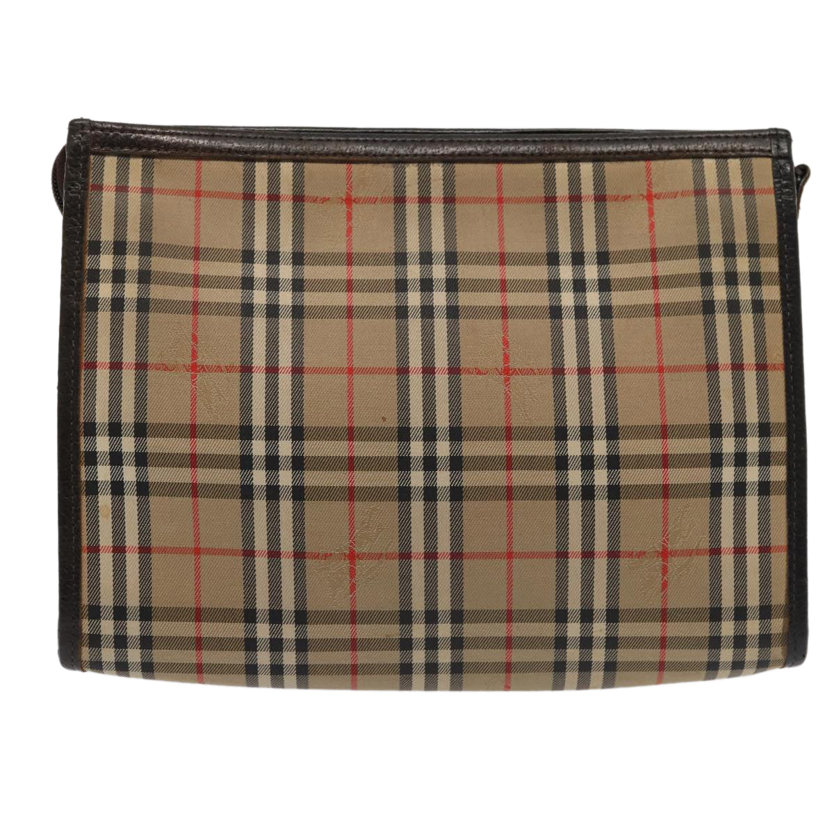 Luxury BurberrySs Nova Check Clutch Bag Canvas Beige Auth 83452