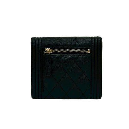 CHANEL Tri-fold wallet Matt caviar skin black Matrasse Boy chanel