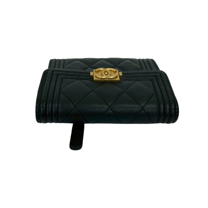 CHANEL Tri-fold wallet Matt caviar skin black Matrasse Boy chanel