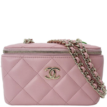 CHANEL Vanity Case Quilted Leather Shoulder Bag Pink